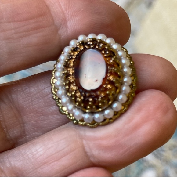 W Germany Necklace & Earrings ornate gilt tortoise color with tiny pearls - Picture 10 of 17